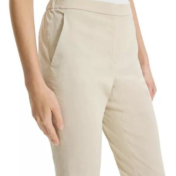 Theory Linen Pants Stretch Ivory Cream Cropped Sz 6 Preppy Pockets - Picture 3 of 11